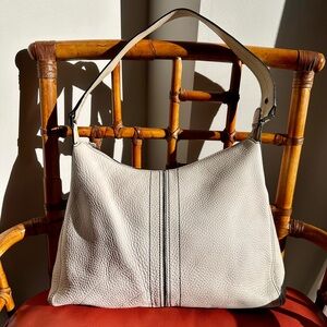 Kenneth Cole New York White Genuine Pebbled Leather Bag with Contrast Stitching